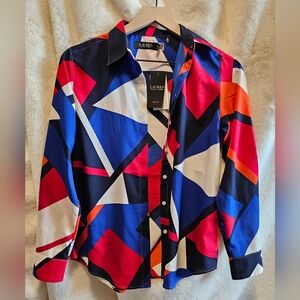 Lauren Ralph Lauren Women's Geometric Multi color Shirt Size S